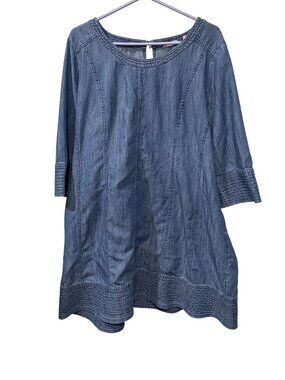 Soft Surroundings Womens 2X Blue Denim Tunic Dress With 3/4 Sleeves